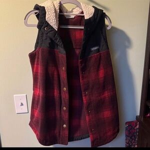 Columbia Red and Black Checkered Hooded Vest